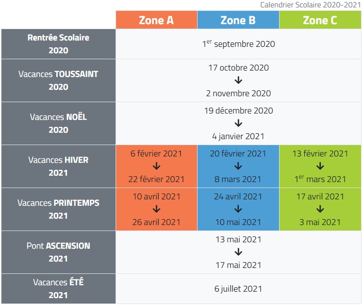 calendrier 2020 2021